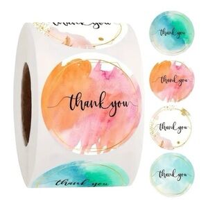 500 Assorted Round Watercolor 1” Watercolor Thank You Stickers Set NEW